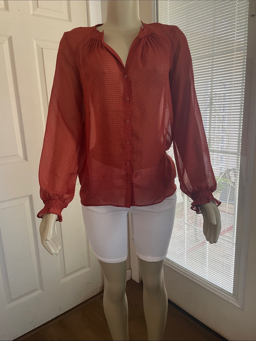 Simply Vera Vera Wang Sheer Rust-Red Button Front Blouse